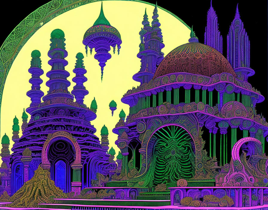 Colorful Psychedelic Fantasy Architecture with Domes and Spires