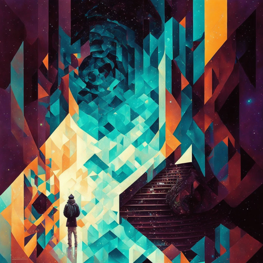 Colorful Geometric Vortex with Stairway and Cosmic Elements