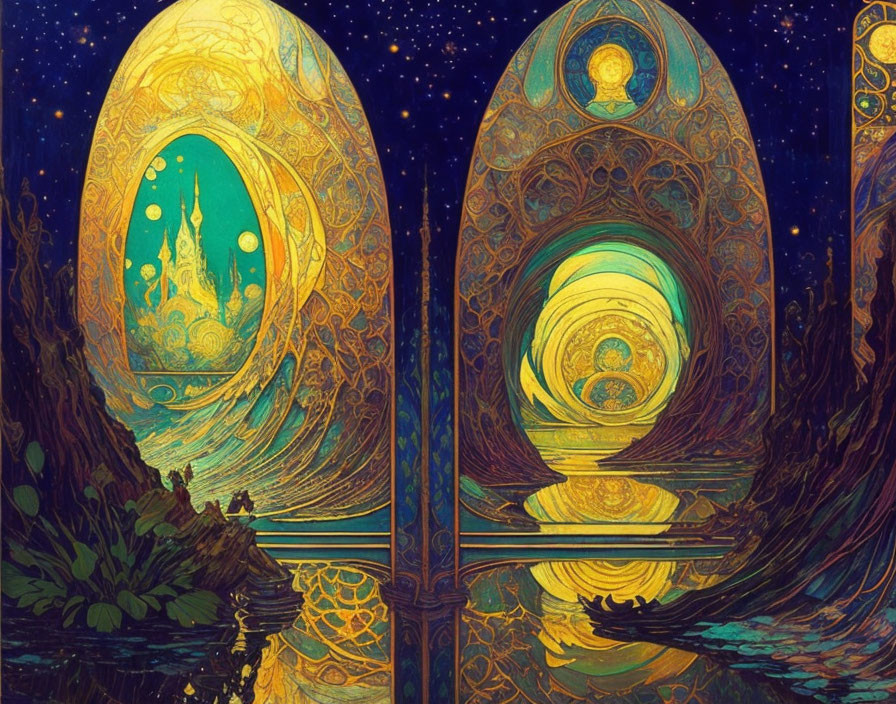 Fantasy Artwork: Ornate Egg-Shaped Gateways to Mystical Realms