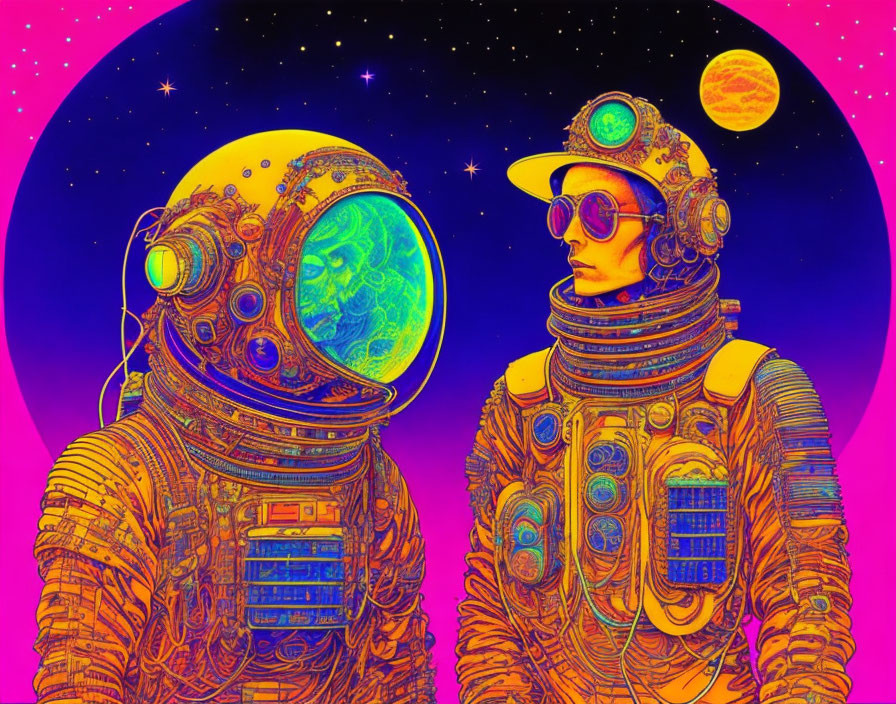 Colorful Astronaut Illustration in Psychedelic Space Setting