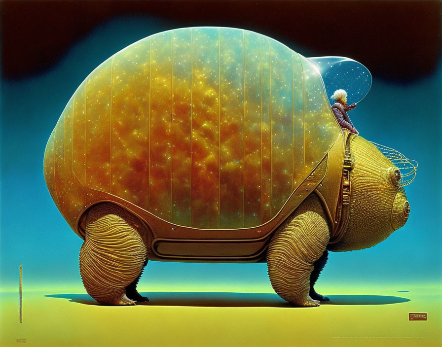 Whimsical armored animal with star-filled shell on gradient background