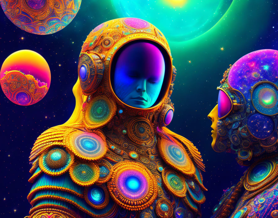 Colorful Astronaut Digital Art in Psychedelic Space