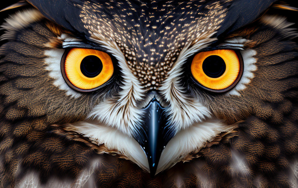 Detailed Close-Up of Owl with Striking Orange Eyes