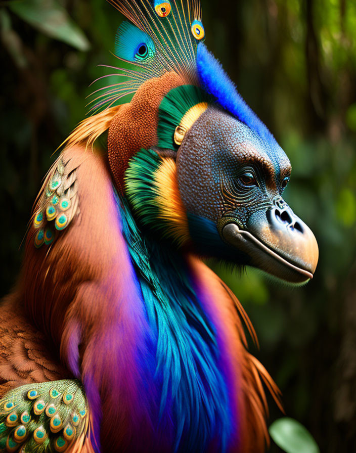 Peacock and Orangutan Fusion in Colorful Digital Art