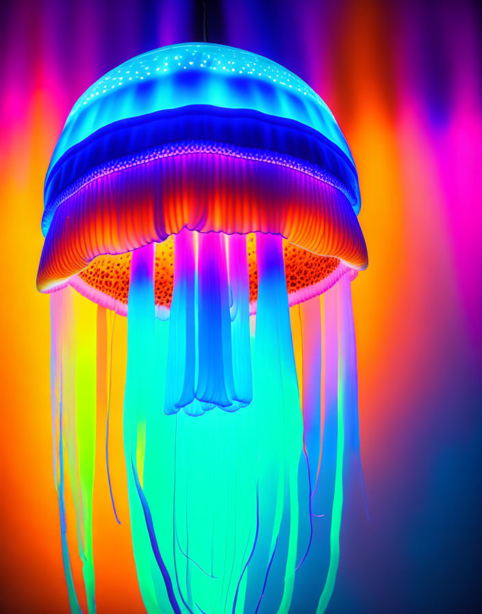 Colorful Illuminated Artificial Jellyfish on Multicolored Background