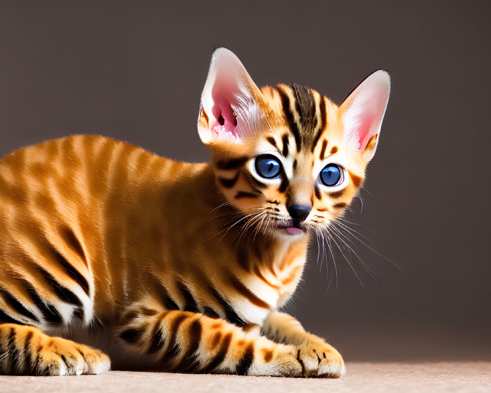 Bengal Cat with Unique Coat Patterns and Blue Eyes on Neutral Background