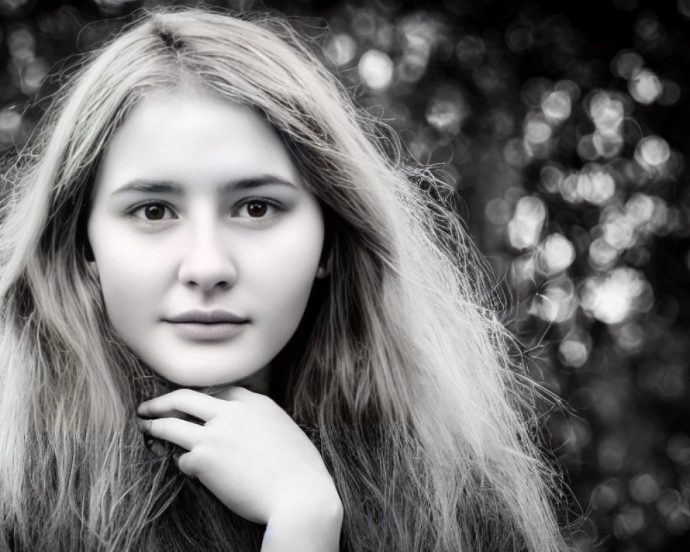 Young woman portrait with long hair against blurred natural background