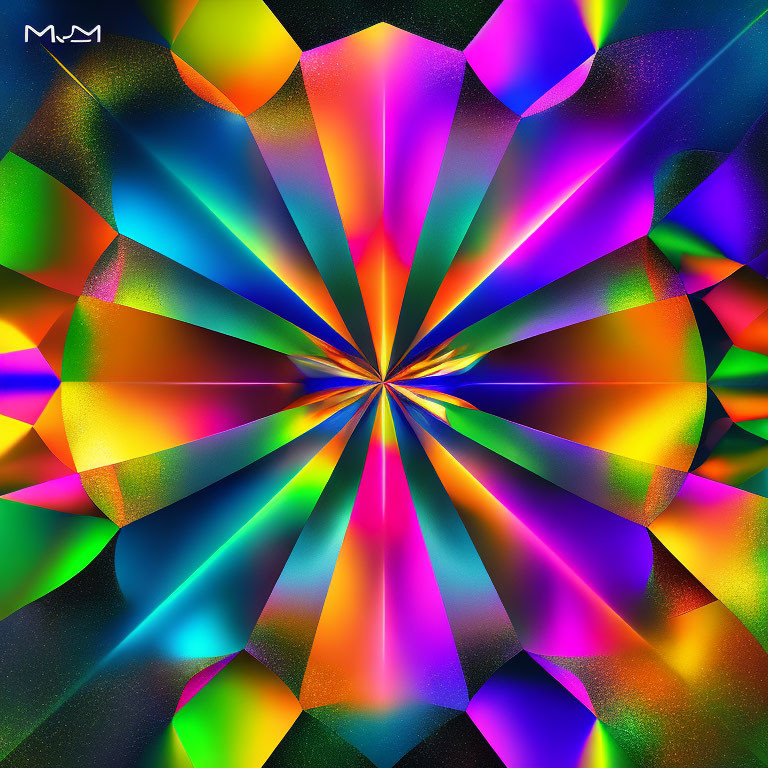 Colorful Kaleidoscopic Starburst Pattern on Black Background