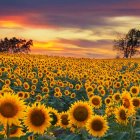 Sunflower Field Sunset Scene with Warm Sunlight