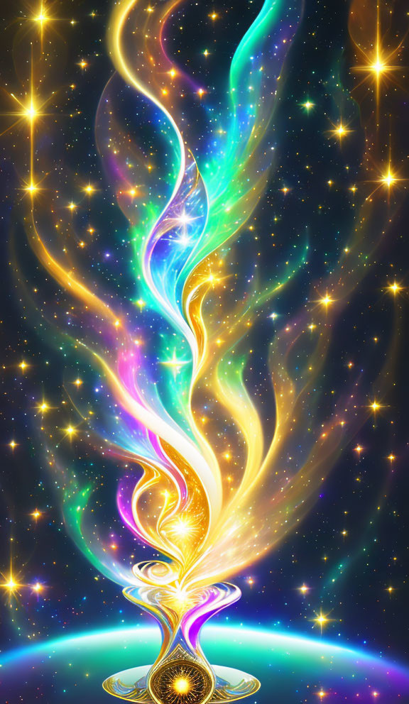 Colorful digital artwork: Fiery ribbon in cosmic space