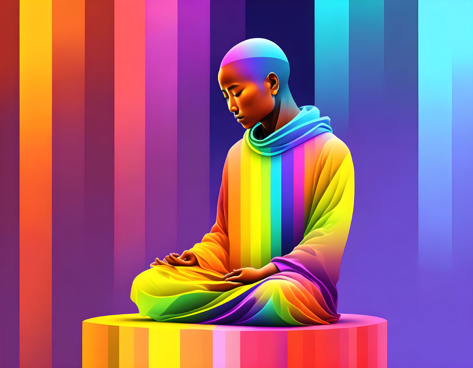 Colorful Spectrum Surrounds Meditating Figure