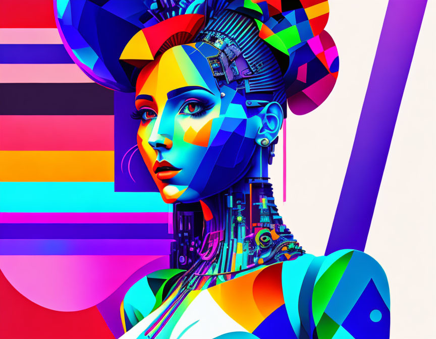 Futuristic digital art: Female profile with Egyptian & cybernetic fusion