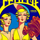 Vintage Esquire Magazine Cover: Art Deco Style Illustration of Two Elegant Women