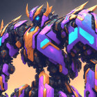 Futuristic robots in purple and gold armor touching foreheads