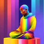 Colorful Spectrum Surrounds Meditating Figure