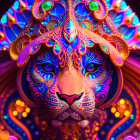 Colorful Stylized Lion Head Artwork with Intricate Patterns and Jewels