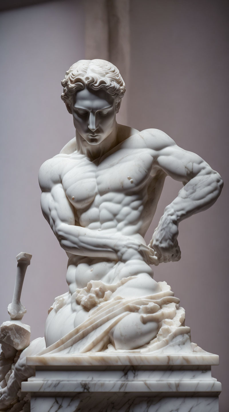 Detailed Marble Statue of Muscular Male Figure