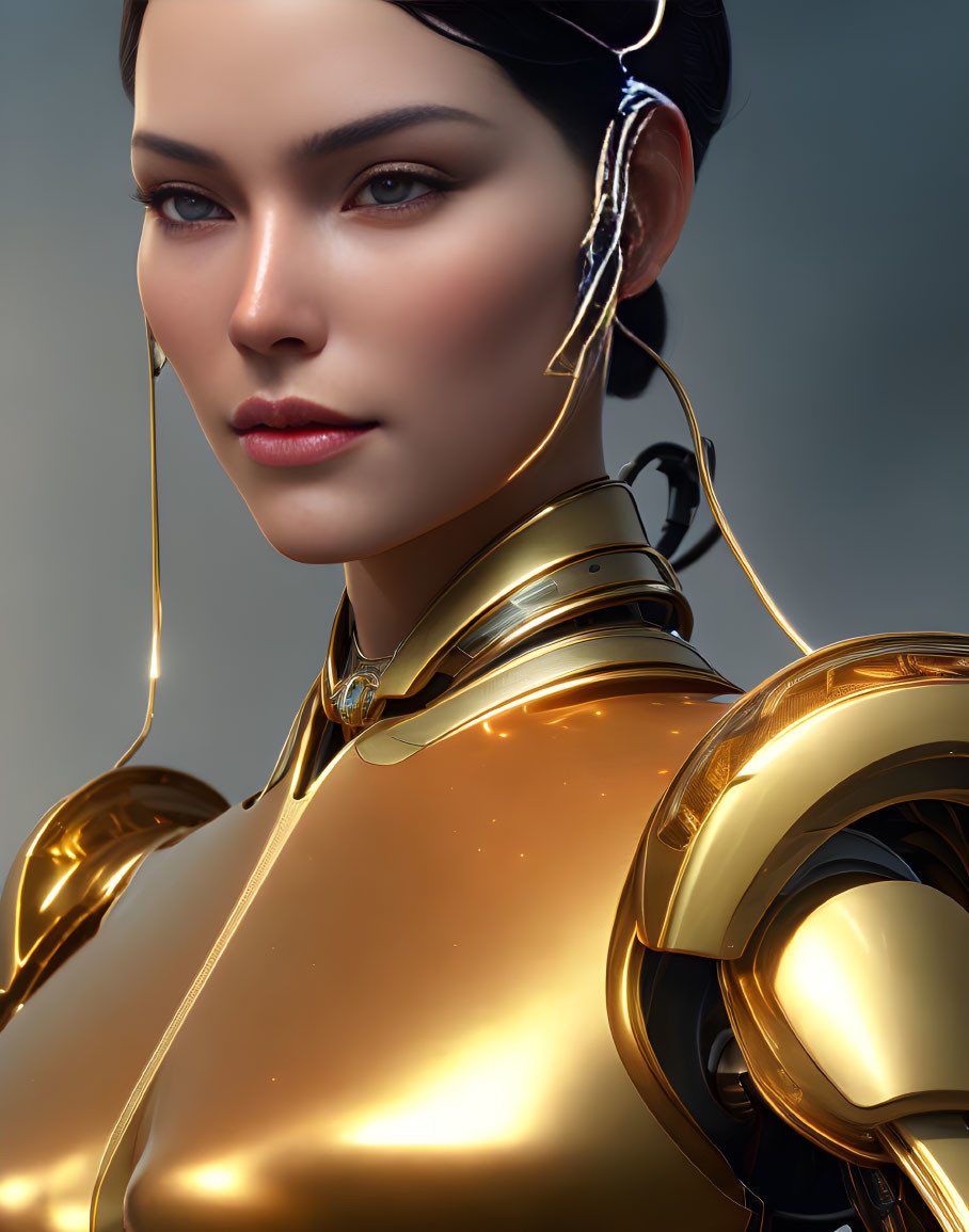 Female-Looking Android in Golden Armor with Futuristic Vibe