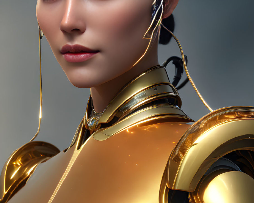 Female-Looking Android in Golden Armor with Futuristic Vibe