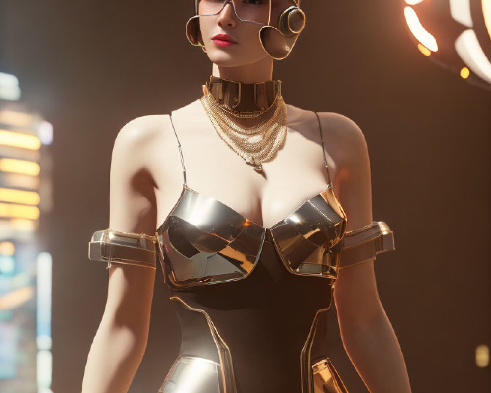 Futuristic digital artwork of a woman in avant-garde attire