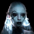 Fantasy portrait of female with sharp ears and pale blue skin