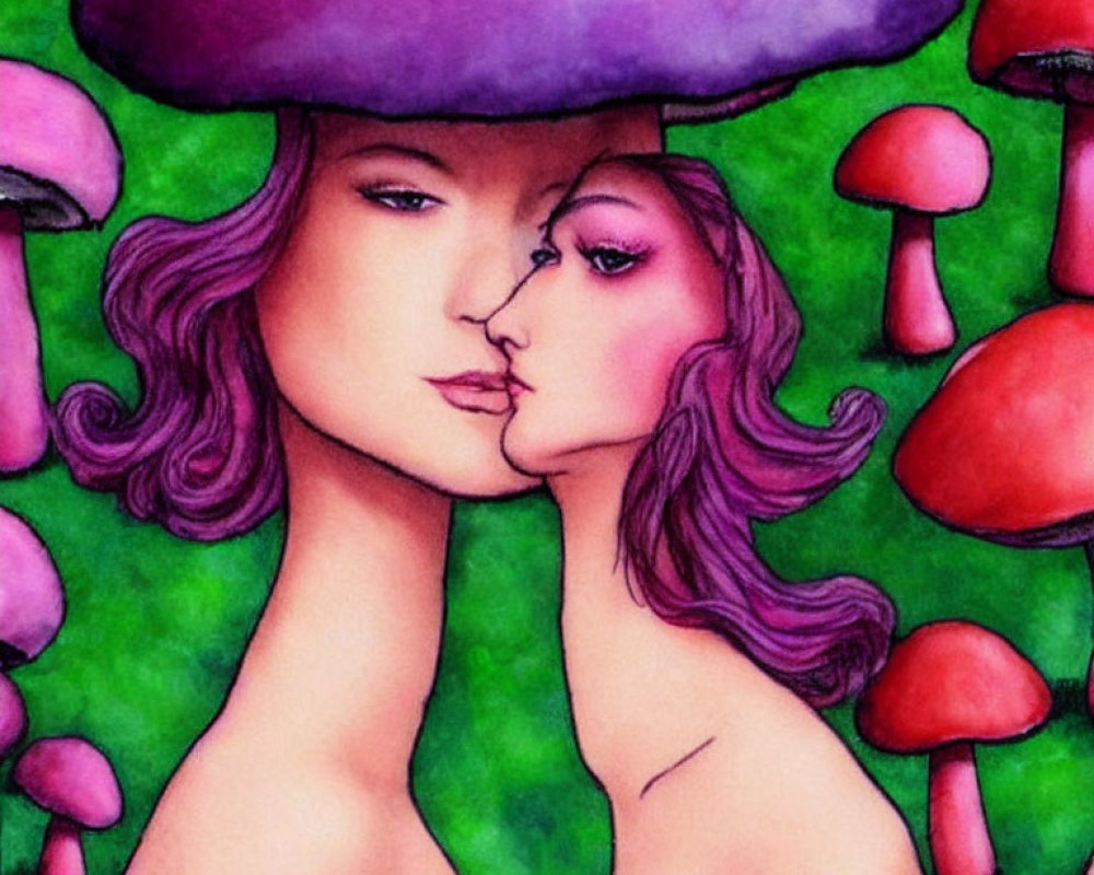 Colorful Mushroom Embrace in Whimsical Illustration