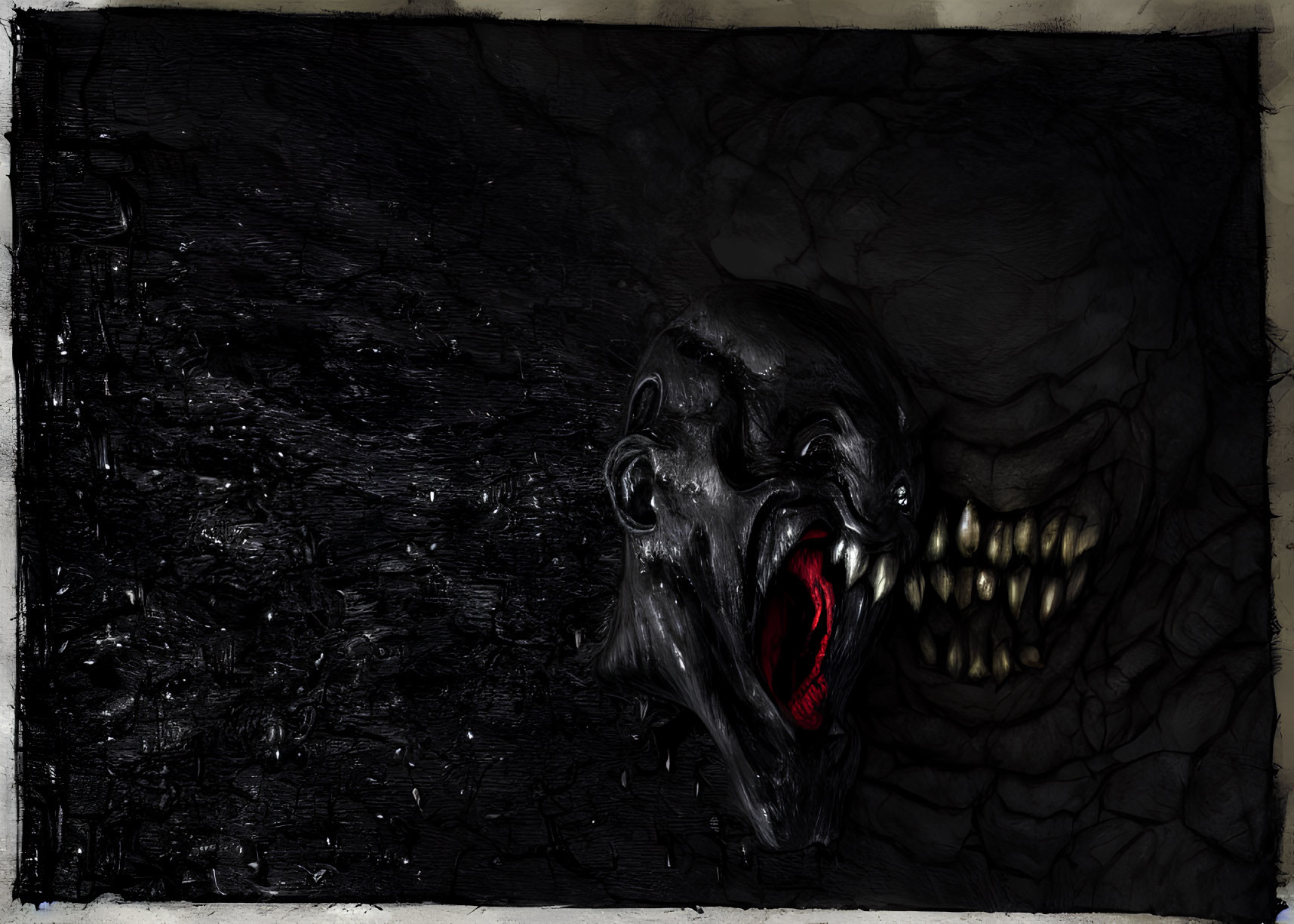 Dark creature with sharp teeth on textured background