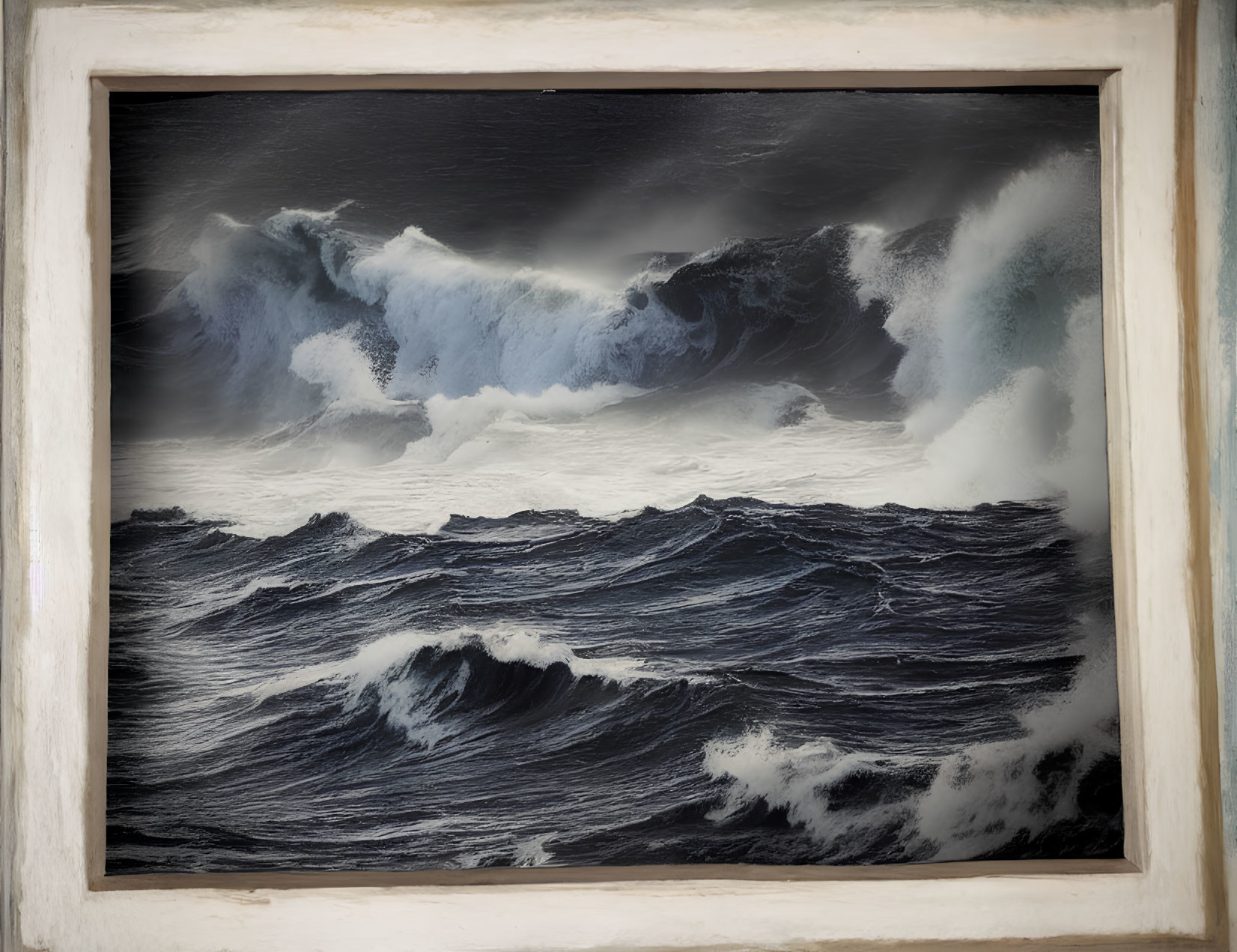 Stormy Ocean Waves Framed on Textured Wall