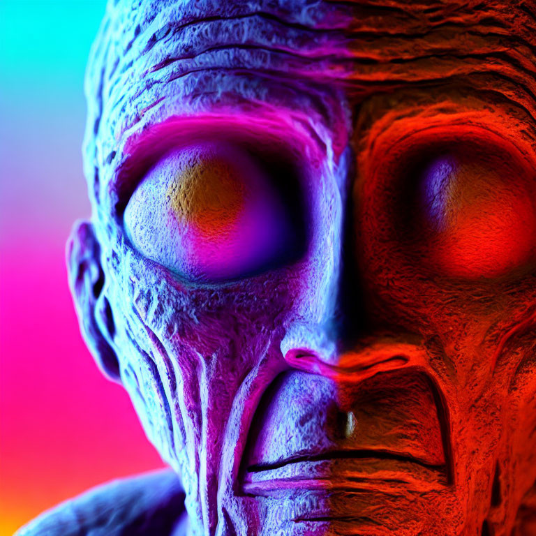 Vibrant neon colors on textured alien-like face