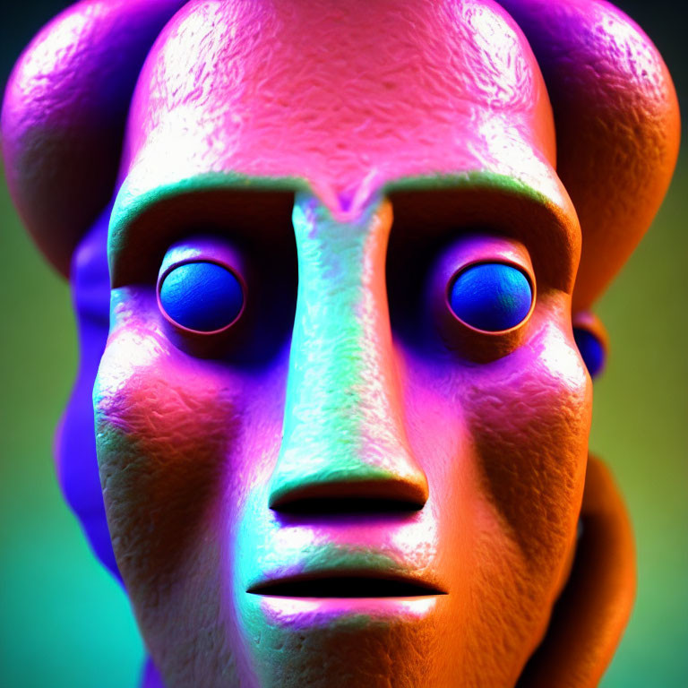 Colorful 3D rendering of stylized character with exaggerated features