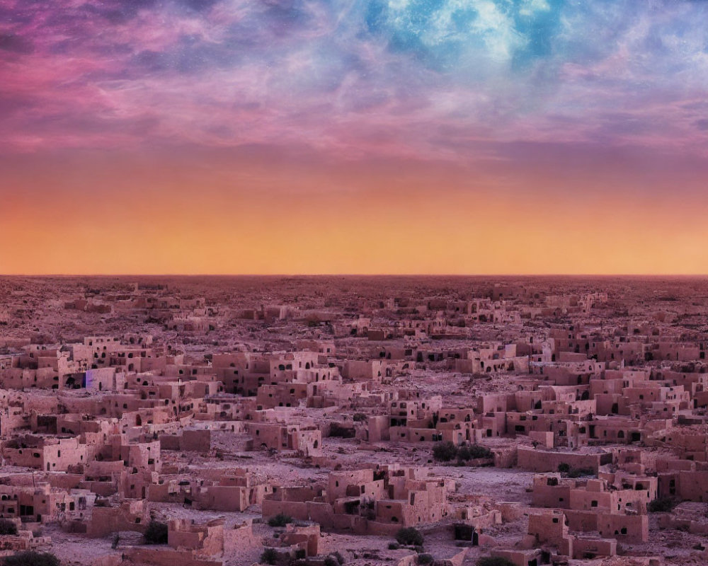 Vibrant Twilight Sky Over Desert Townscape