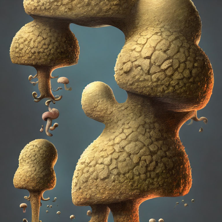 Surreal Stone-Like Floating Islands with Mushroom and Coral Structures