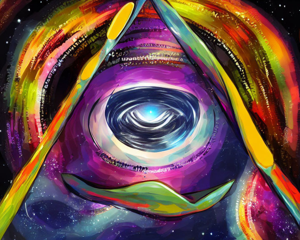 Colorful Abstract Cosmic Painting with Swirling Galaxy Center