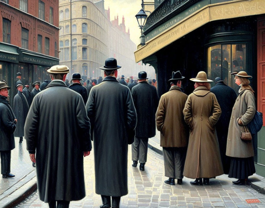 Vintage Clothing People Outside Shop on Busy Street - Early 20th Century City Scene