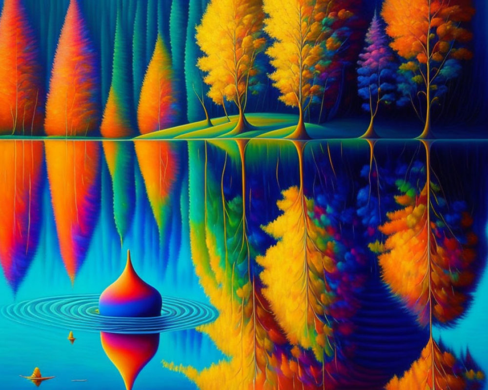 Colorful Forest Reflection with Surreal Droplet Ripple