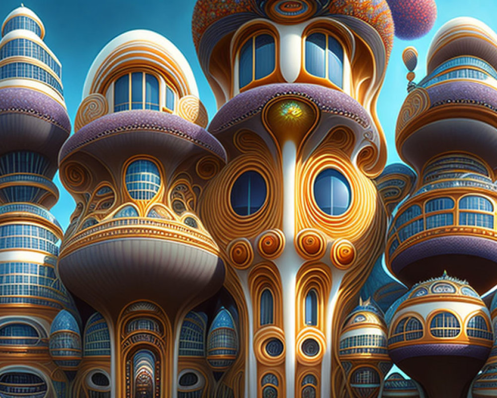 Swirling organic shapes in vibrant surreal architecture