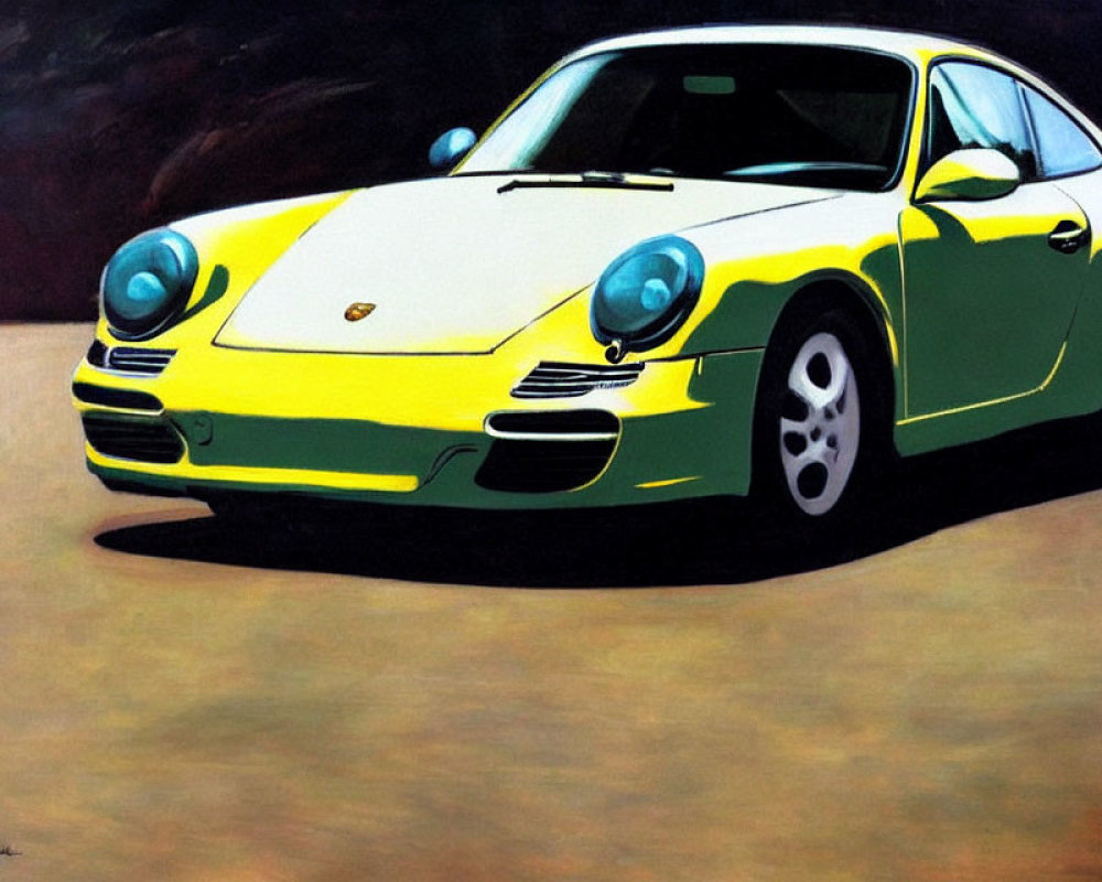 Yellow Porsche 911 Painting on Dark Background