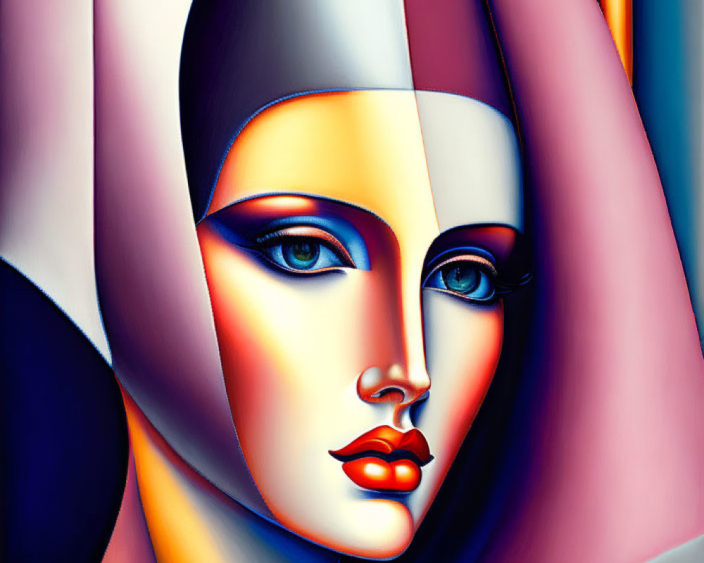 Colorful Stylized Portrait of Woman with Geometric Shapes