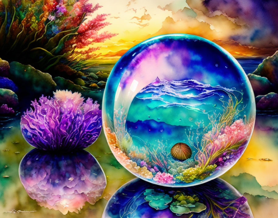 Colorful Crystal Ball Painting of Underwater Scene