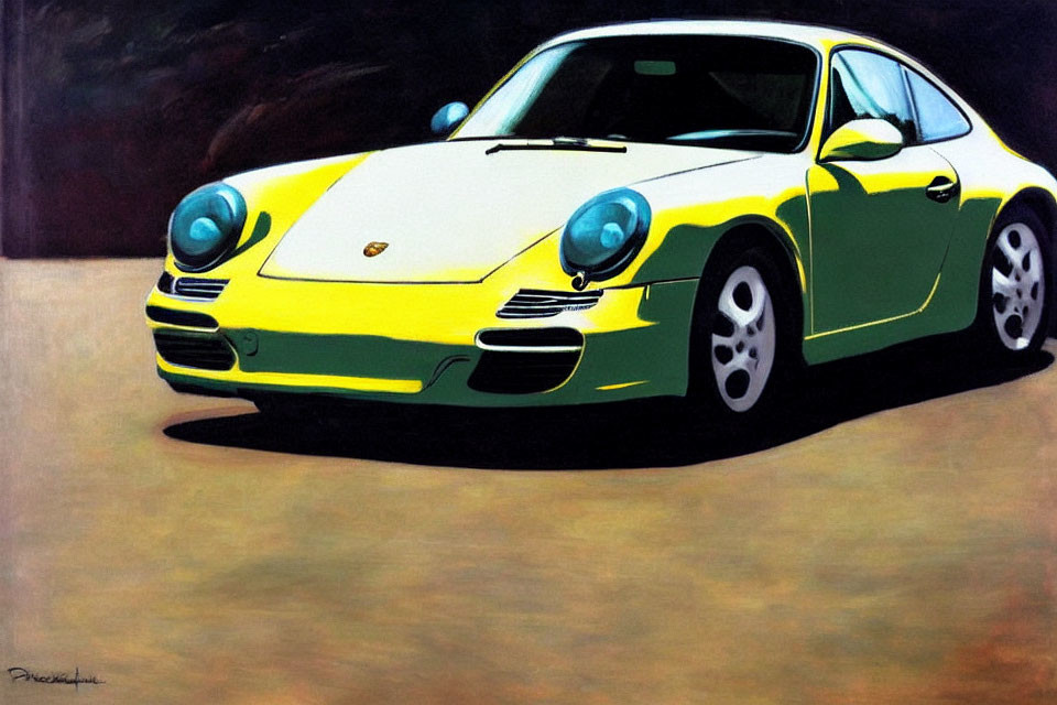 Yellow Porsche 911 Painting on Dark Background