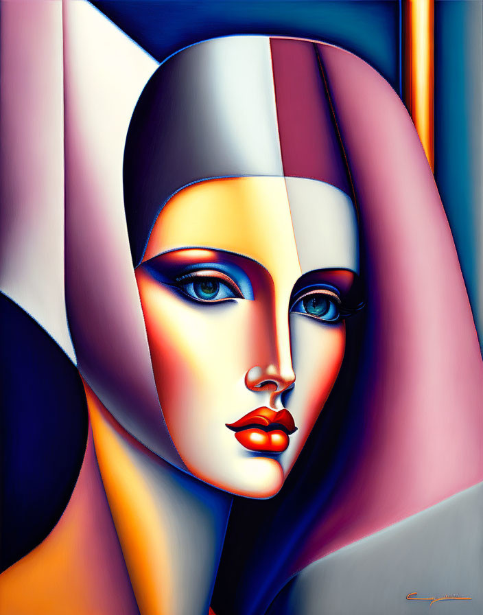 Colorful Stylized Portrait of Woman with Geometric Shapes