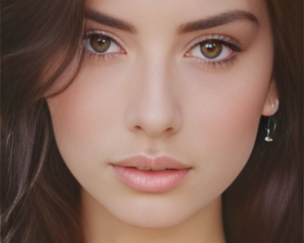 Detailed Close-up of Woman with Long Brown Hair and Brown Eyes in Black Lace Garment