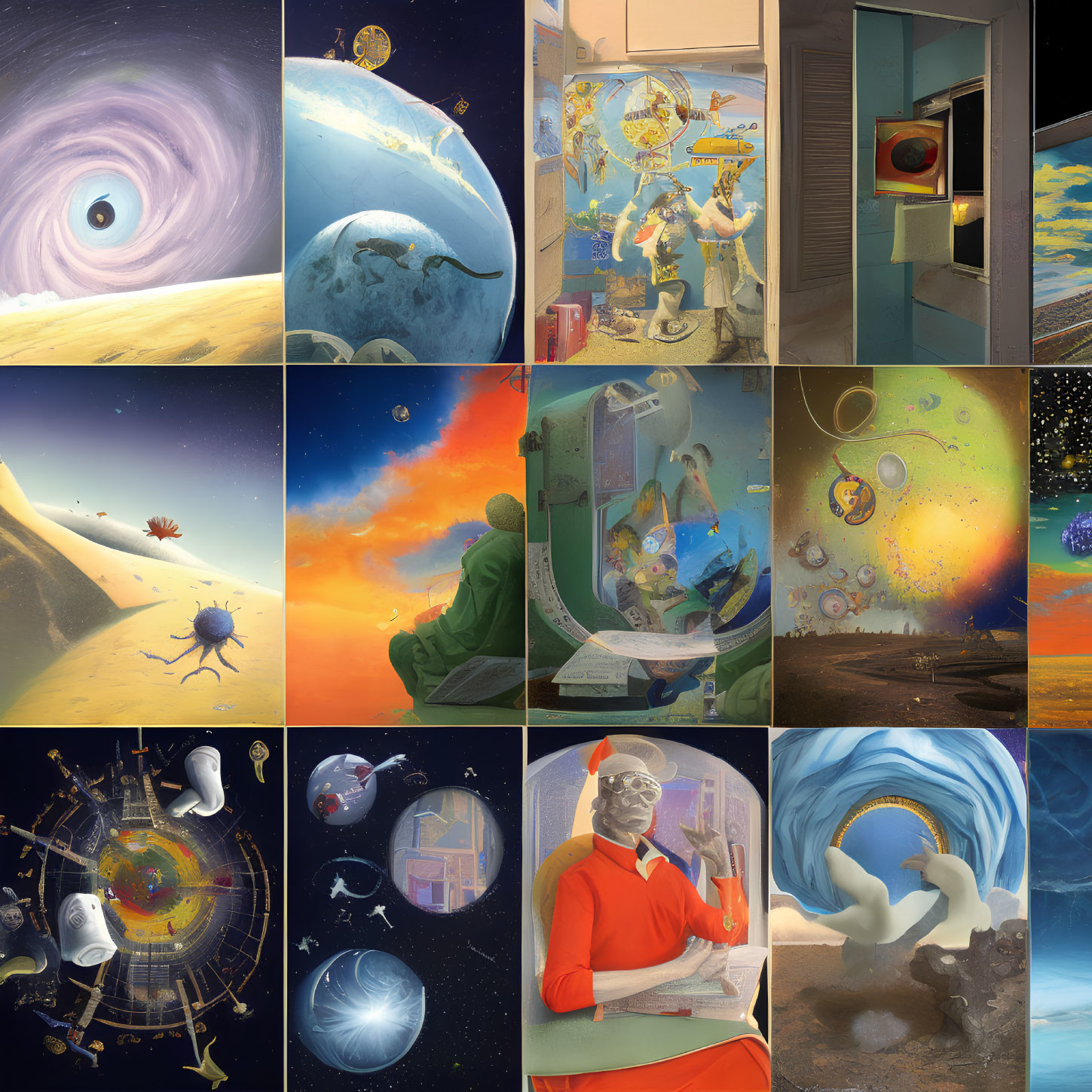 Colorful Collage of Whimsical Space and Scientific Themes