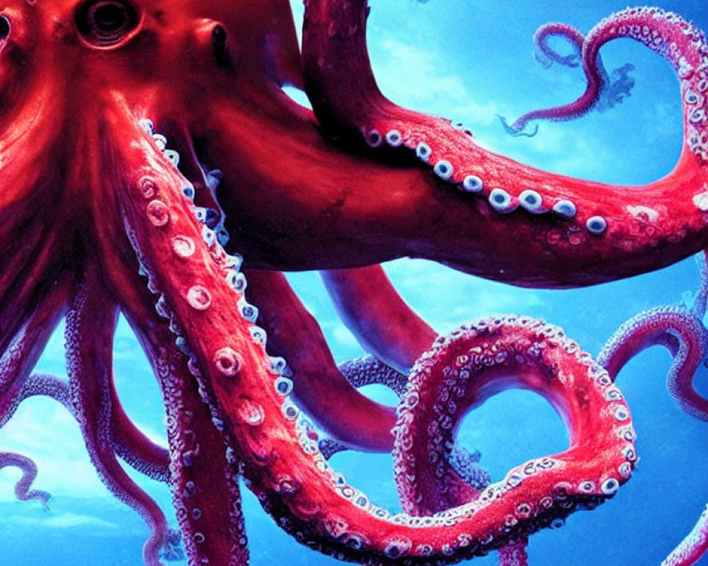 Colorful Octopus with Extended Tentacles in Deep Blue Aquatic Setting