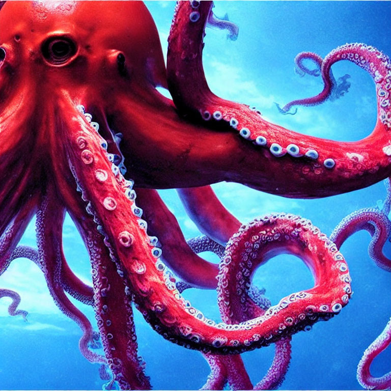 Colorful Octopus with Extended Tentacles in Deep Blue Aquatic Setting