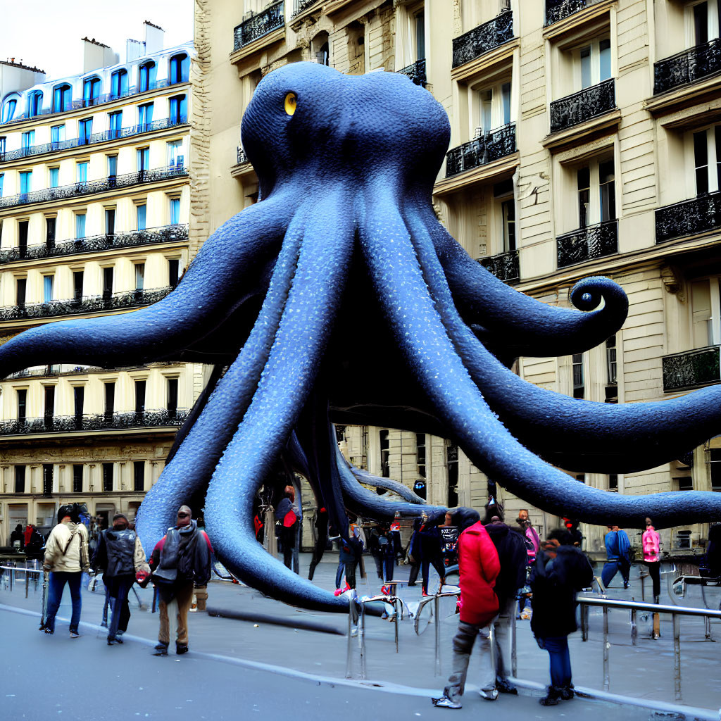 Giant octopus sculpture dominates city street