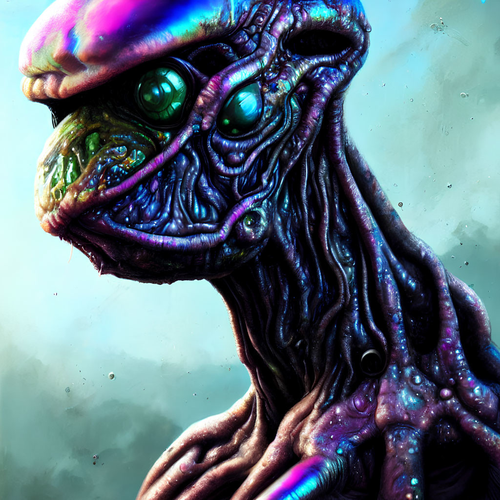 Colorful Alien Creature with Multiple Eyes and Iridescent Skin