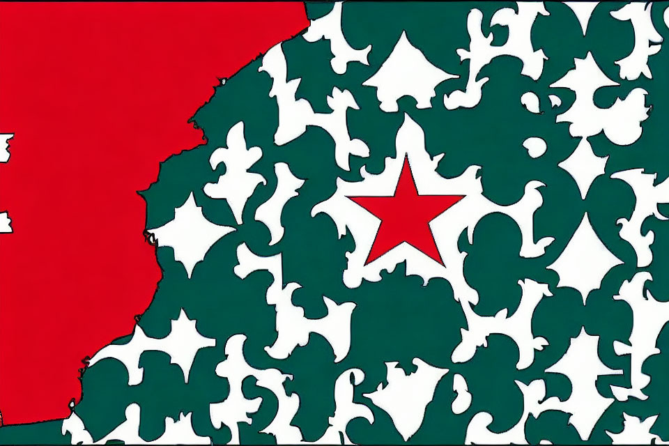 Detailed Flag: Red, Green, White Silhouette Patterns, Red Star