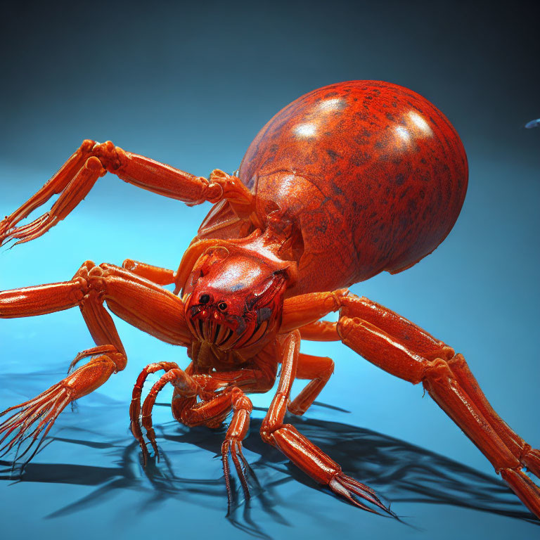 Detailed Close-Up Image of Red Spider on Blue Background