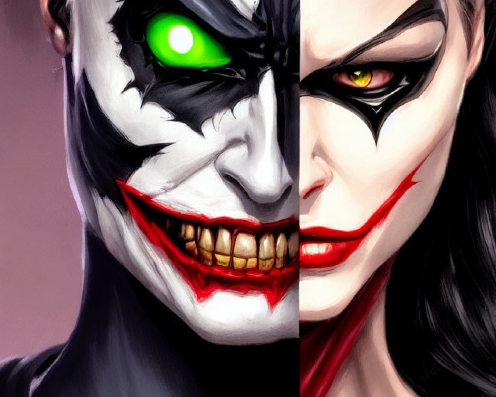 Stylized split image of menacing and fierce faces